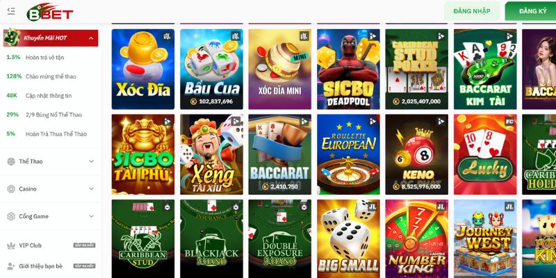 Khám phá loạt sảnh game nổi bật tại BBET