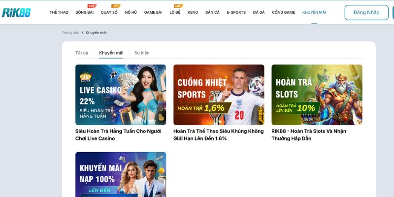 Khuyến mãi hoàn trả 10% cho game slots tại RIK88